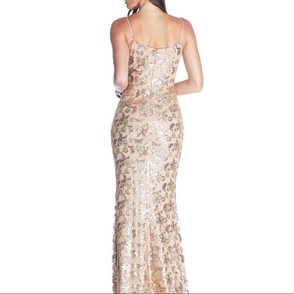 Dress The Population Mara Lace Sequin Gold Maxi Dress Large - Picture 11 of 12
